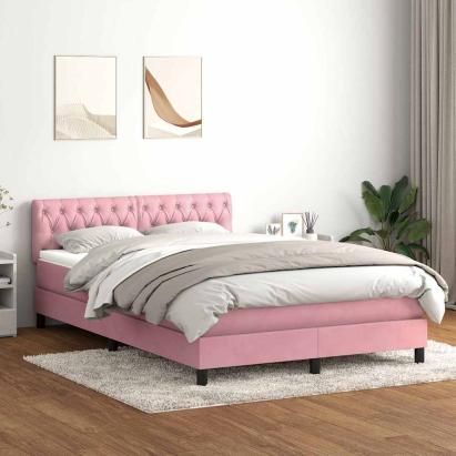 Pat box spring cu saltea, roz, 140x210 cm, catifea GartenMobel Dekor
