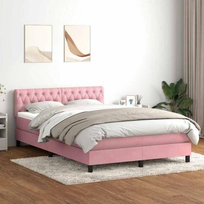 Pat box spring cu saltea, roz, 140x220 cm, catifea GartenMobel Dekor