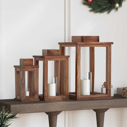 Felinar 3 pcs natural Lemn de mahon GartenMobel Dekor