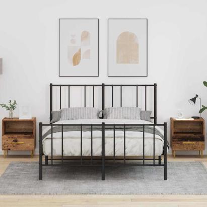 Noptieră 2 pcs Lemn vechi 40 x 35 x 47,5 cm Lemn compozit GartenMobel Dekor