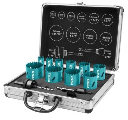 TOTAL - SET 10 CAROTE SI 2 AXURI CU BURGHIU PENTRU CENTRARE PowerTool TopQuality