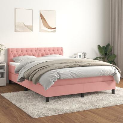 Pat box spring cu saltea, roz, 140x200 cm, catifea GartenMobel Dekor