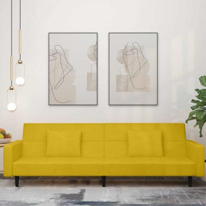 Canapea extensibilă cu 2 locuri, 2 perne, galben, catifea GartenMobel Dekor