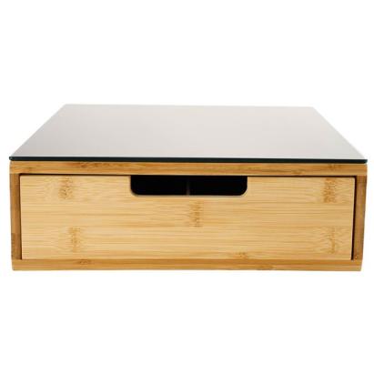 Suport capsule cafea 5Five Blackbamboo, cu sertar, bambus si sticla, 30x30x10 cm, natur si negru Household NewTrend