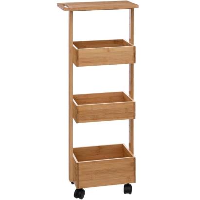 Etajera 5Five pentru spatii inguste, pe roti, 3 niveluri, bambus, 33x18x89 cm, natur Household NewTrend