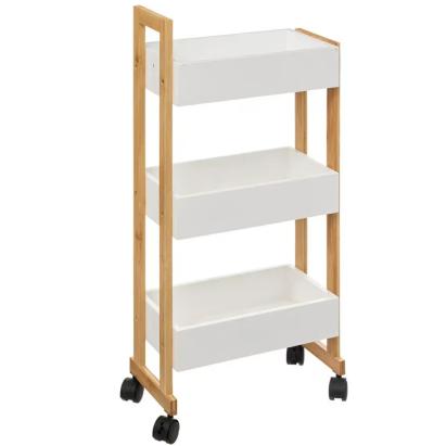 Etajera cu roti Atmosphera Natureo cu 3 niveluri, bambus si MDF, 41x20x81 cm, alb Household NewTrend