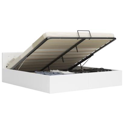 Cadru pat hidraulic, depozitare, alb, 160 x 200 cm, piele eco GartenMobel Dekor