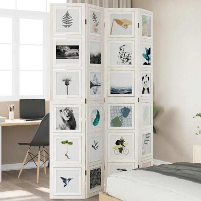 Paravan cameră 4 panouri, alb, lemn masiv paulownia GartenMobel Dekor