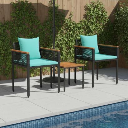 Set de Mobilier pentru Exterior 3 pcs Negru și Turcoaz Ratan PE GartenMobel Dekor