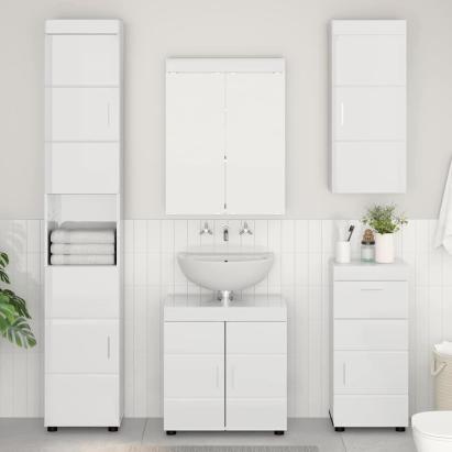 Dulap de perete pentru baie TULUM Alb lucios 37 x 24,5 x 86 cm GartenMobel Dekor