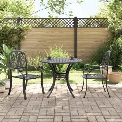 Set mobilier bistro, 3 piese, negru, aluminiu turnat GartenMobel Dekor