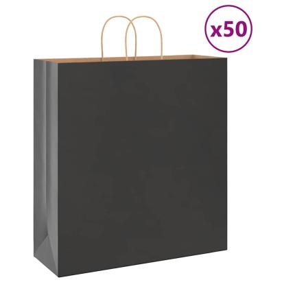 Pungi de hârtie 50 buc cu mânere negre 45x17x48 cm GartenMobel Dekor
