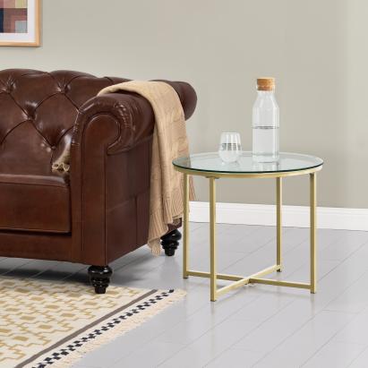 Masuta living Alavieska Gold rotunda cu blat sticla [en.casa] HausGarden Leisure