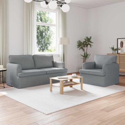 Canapea 2 pcs Gri deschis Metal GartenMobel Dekor