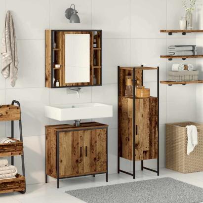 Set de mobilier pentru baie cu raft 3 pcs Maro Lemn compozit GartenMobel Dekor