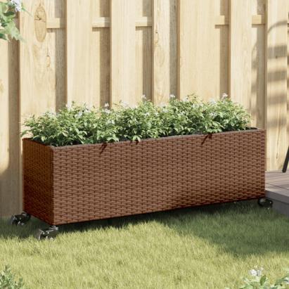 Jardinieră grădină cu roți/3 ghivece maro 107x32x38cm poliratan GartenMobel Dekor