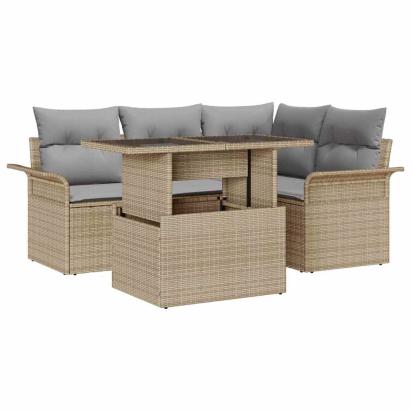 Set de canapele pentru grădină cu pernă 5 pcs Bej Rattan poli GartenMobel Dekor