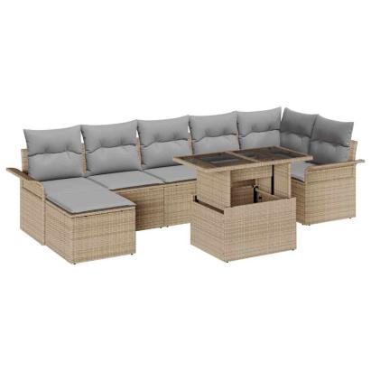 Set de canapele pentru grădină cu pernă 8 pcs Bej Rattan poli GartenMobel Dekor