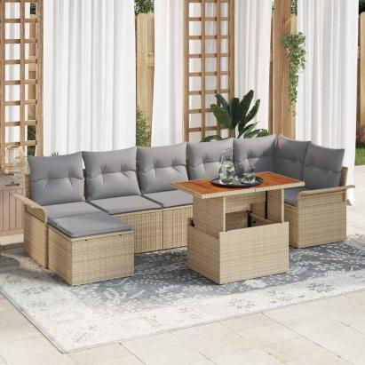 Set de canapele pentru grădină 8 pcs Bej Rattan poli GartenMobel Dekor