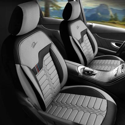 Set Huse Scaune Auto Panda Londra, cu fermoare pentru bancheta rabatabila, gri deschis negru, 11 piese Automobile ProTravel