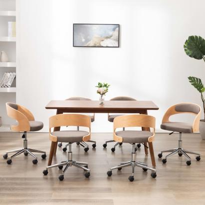 Scaune pivotante masă, 6 buc., gri taupe, lemn curbat & textil GartenMobel Dekor