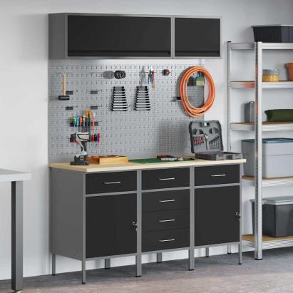 Set de dulapuri de lucru cu sertar cu depozitare 8 pcs Negru GartenMobel Dekor