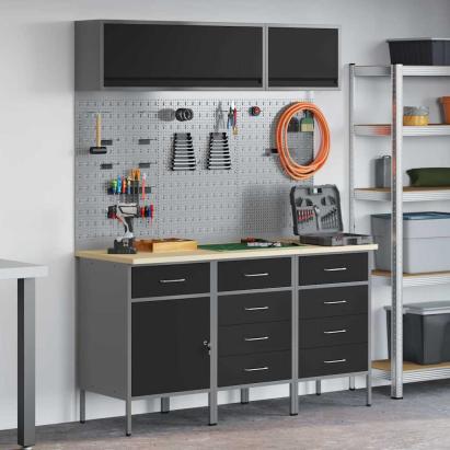 Set de dulapuri de lucru cu sertar cu depozitare 8 pcs Negru GartenMobel Dekor