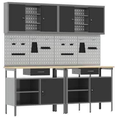 Set banc de lucru cu sertar 8 pcs Negru 200 x 55 x 200 cm Oțel GartenMobel Dekor