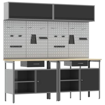 Set banc de lucru cu sertar cu raft cu blocare 8 pcs Negru Oțel GartenMobel Dekor