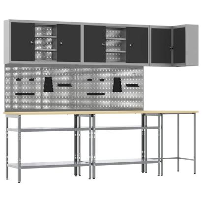 Set de dulapuri de lucru cu raft Manual 10 pcs Negru și Gri GartenMobel Dekor