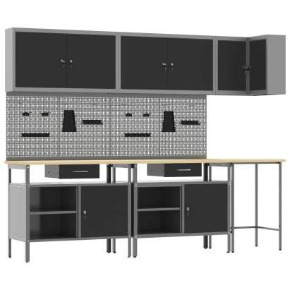 Set de dulapuri de lucru cu sertar cu raft 10 pcs Negru și Gri GartenMobel Dekor