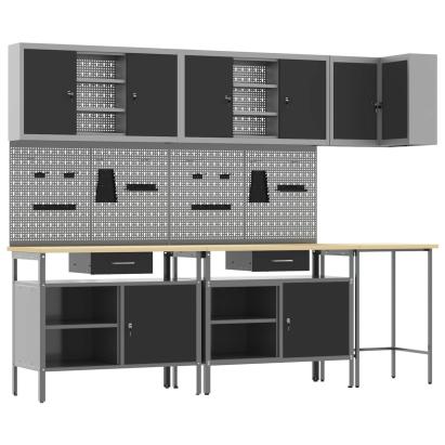 Set de dulapuri de lucru cu sertar cu raft 10 pcs Negru și Gri GartenMobel Dekor