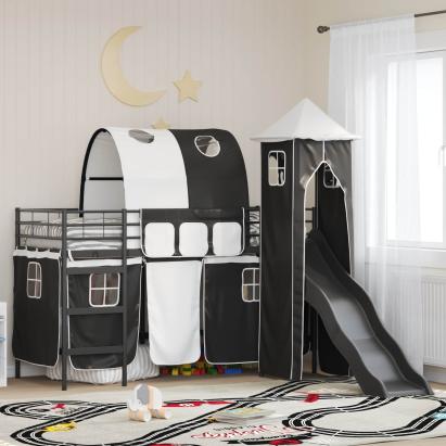 Cadru de pat supraetajat pentru copii Negru 74,5 x 190 cm Metal GartenMobel Dekor