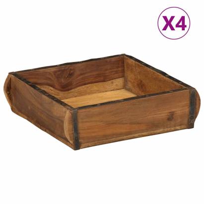 Tavă 4 pcs Maro 29 x 31 x 10 cm Lemn recuperat masiv GartenMobel Dekor