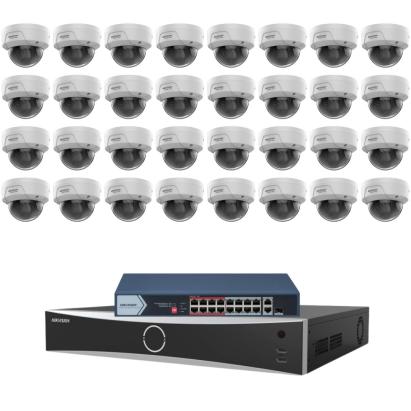Sistem supraveghere IP Hikvision HiWatch, 32 camere, 4MP, Antivandal, IR 30m, NVR 32 canale, Switch PoE, Functii inteligente SafetyGuard Surveillance