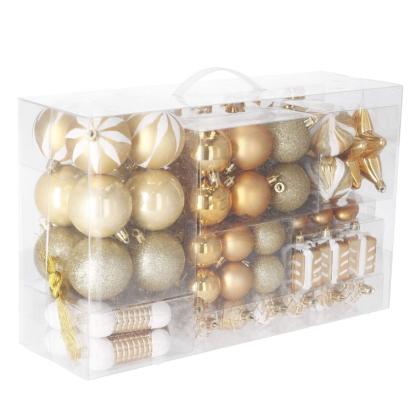 Set globuri si decoratiuni de Craciun, 77 piese, diverse dimensiuni, auriu Household NewTrend