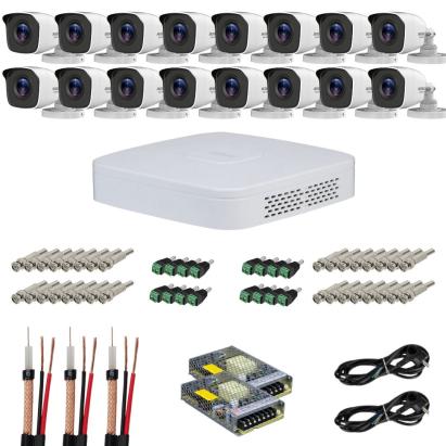 Sistem supraveghere Hikvision HiWatch, 16 camere, 5MP, Infrarosu 20m, Functii inteligente, DVR, Accesorii montaj incluse, Vizualizare pe mobil SafetyGuard Surveillance
