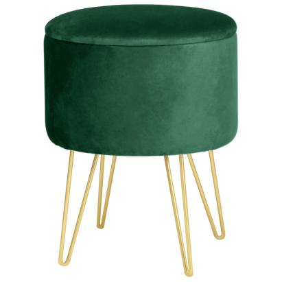 Taburet tapitat rotund Lili cu spatiu de depozitare, velur, 35x35x45 cm, verde Household NewTrend
