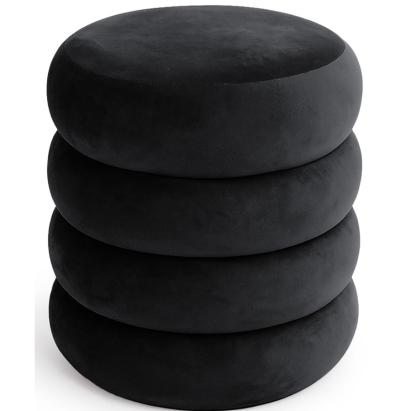 Taburet tapitat Snuggo cu spatiu de depozitare, velur, diametru 42 cm, inaltime 45 cm, negru Household NewTrend