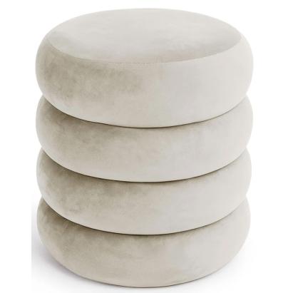 Taburet tapitat Snuggo cu spatiu de depozitare, velur, diametru 42 cm, inaltime 45 cm, crem Household NewTrend