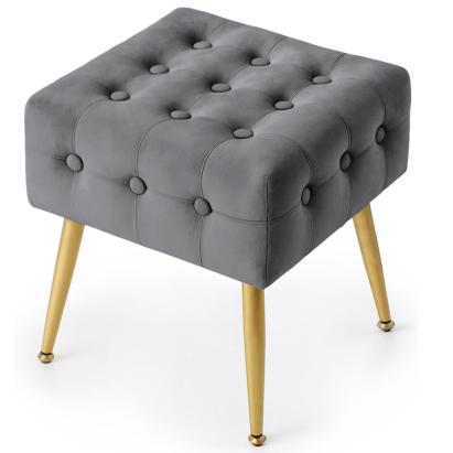 Taburet tapitat Quadra, velur, cu picioare metalice, 40x40x42 cm, gri Household NewTrend