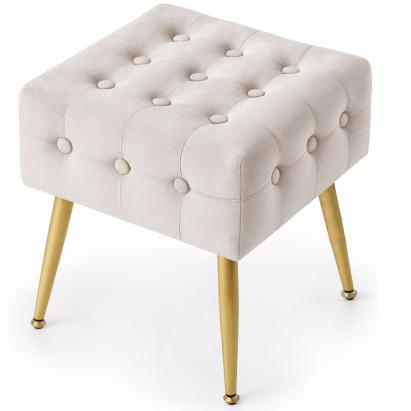 Taburet tapitat Quadra, velur, cu picioare metalice, 40x40x42 cm, bej Household NewTrend