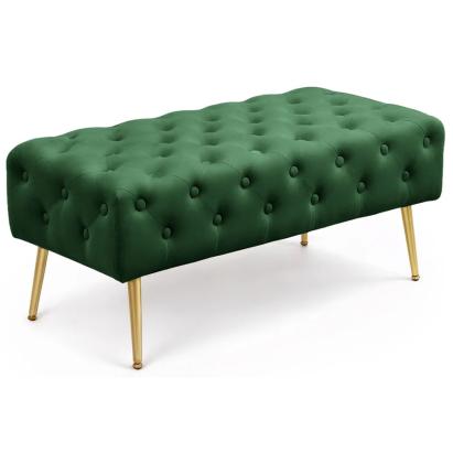 Taburet Monaco, tapitat cu catifea, tip banca, cu picioare metalice, 100x42x41 cm, verde Household NewTrend