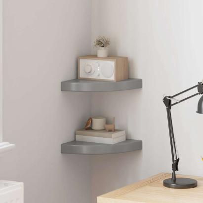 Rafturi colț perete, 2 buc., gri extralucios, 25x25x3,8 cm, MDF GartenMobel Dekor