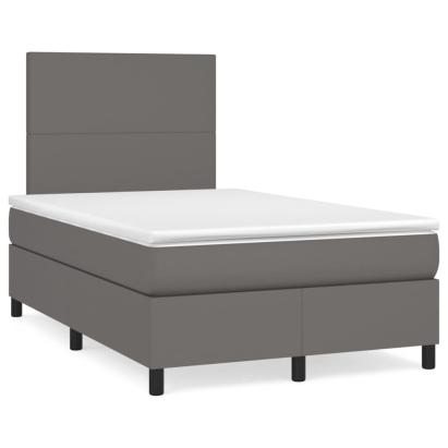 Pat box spring cu saltea, gri, 120x190 cm, piele ecologică GartenMobel Dekor