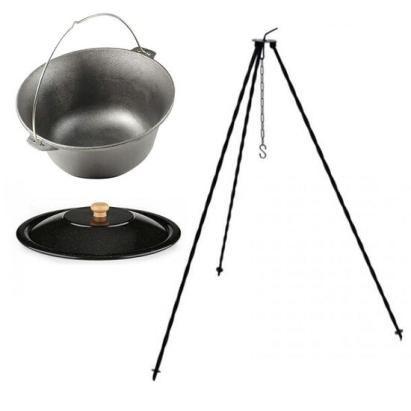 Set ceaun fonta cu capac emailat si trepied metalic, 16 L, Premium GartenVIP DiyLine