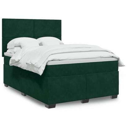 Pat box spring cu saltea, verde închis, 140x200 cm, catifea GartenMobel Dekor