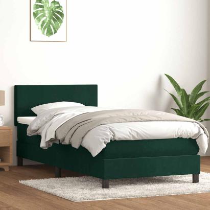 Pat box spring cu saltea, verde închis, 80x210 cm, catifea GartenMobel Dekor