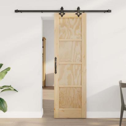 Ușă glisantă Natural și Negru 61 x 198,5 cm Lemn de pin masiv GartenMobel Dekor