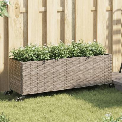 Jardinieră grădină cu roți/3 ghivece gri 107x32x38 cm poliratan GartenMobel Dekor